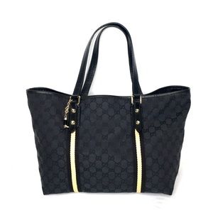 Authentic Gucci black monogram canvas tote with yellow accents